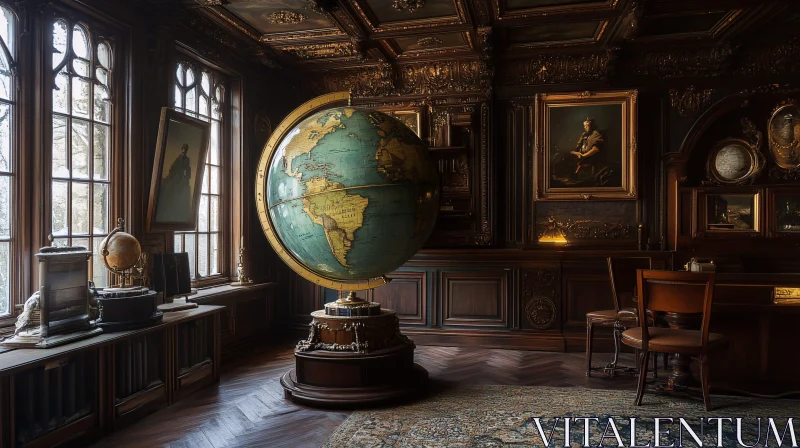 Antique Globe in a Classical Studious Setting AI Image