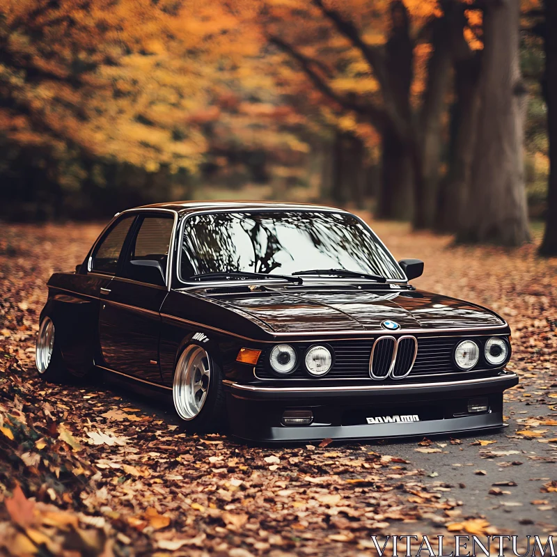 Vintage Car Amidst Autumn Leaves in Forest AI Image