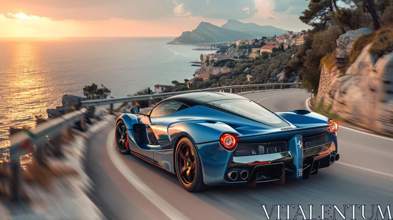 Luxury Car Driving Along Scenic Ocean View AI Image