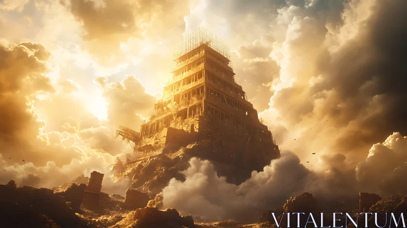 AI ART Mystical Ancient Tower in Clouds