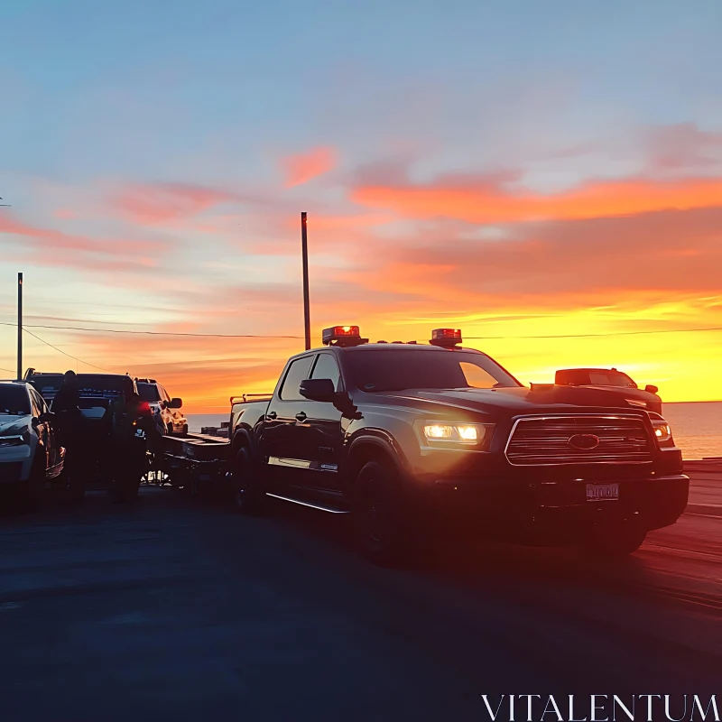 Truck by the Beach at Sunset AI Image