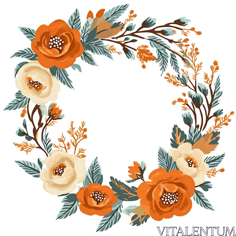 AI ART Elegant Orange and Cream Floral Wreath Art