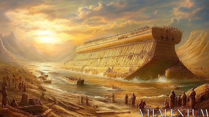 Massive Wooden Ship Building in Ancient Times AI Image