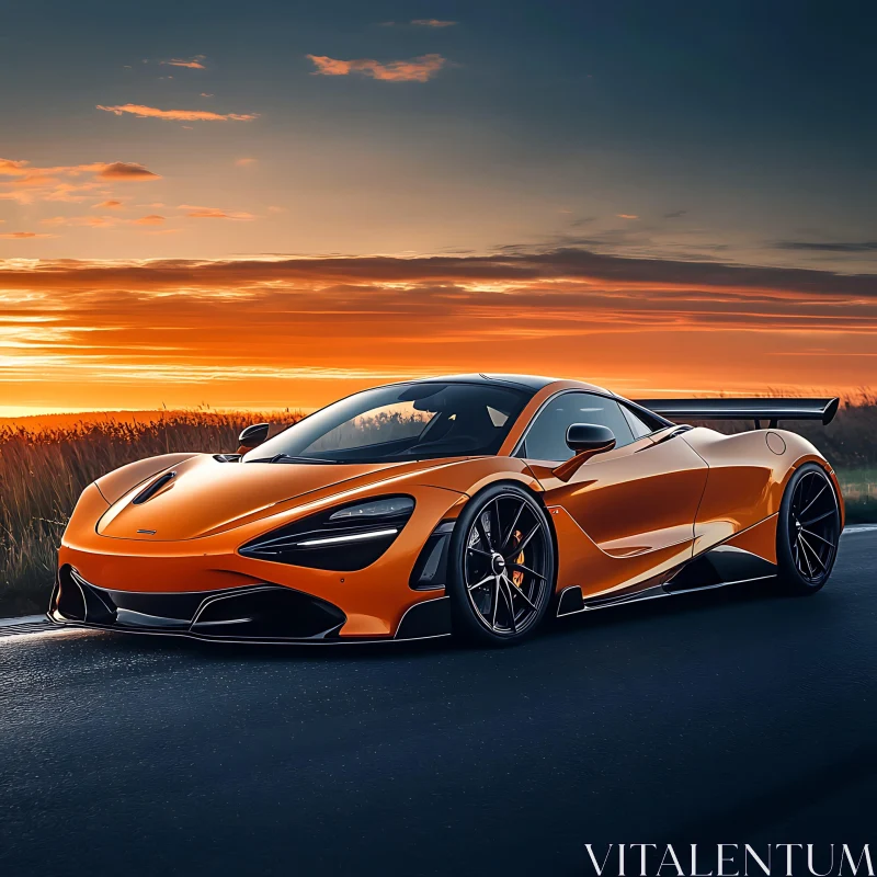 Luxurious Orange Supercar in Sunset Light AI Image