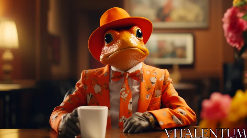 Frog in Orange Suit: A Pop Culture Parody AI Image