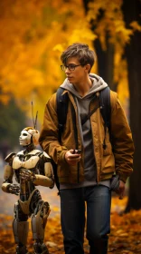 Youth Engaging with Robot in Autumnal Setting
