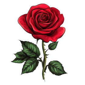 Botanical Illustration of a Red Rose