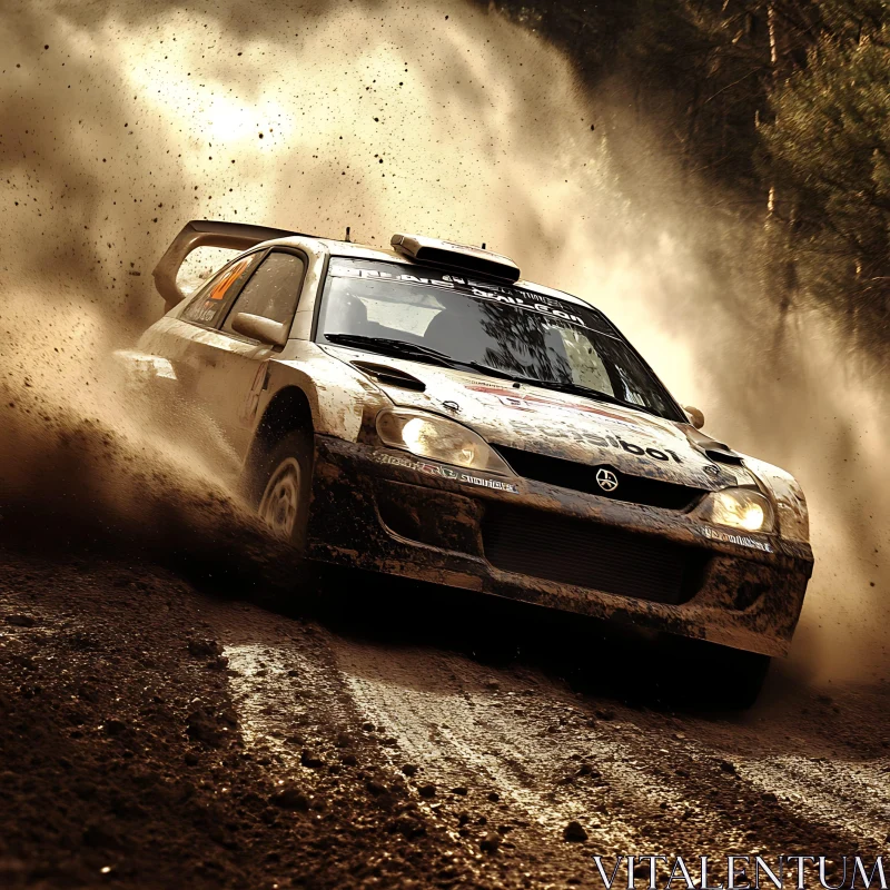 Intense Rally Car Action in Forest AI Image