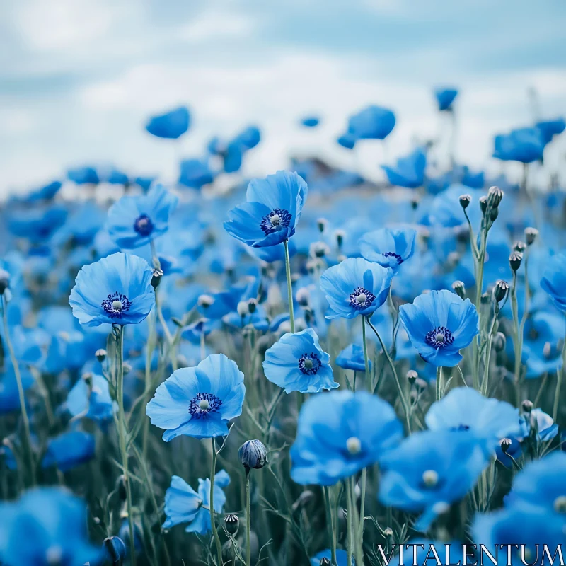 Dreamlike Blue Poppy Blossoms AI Image