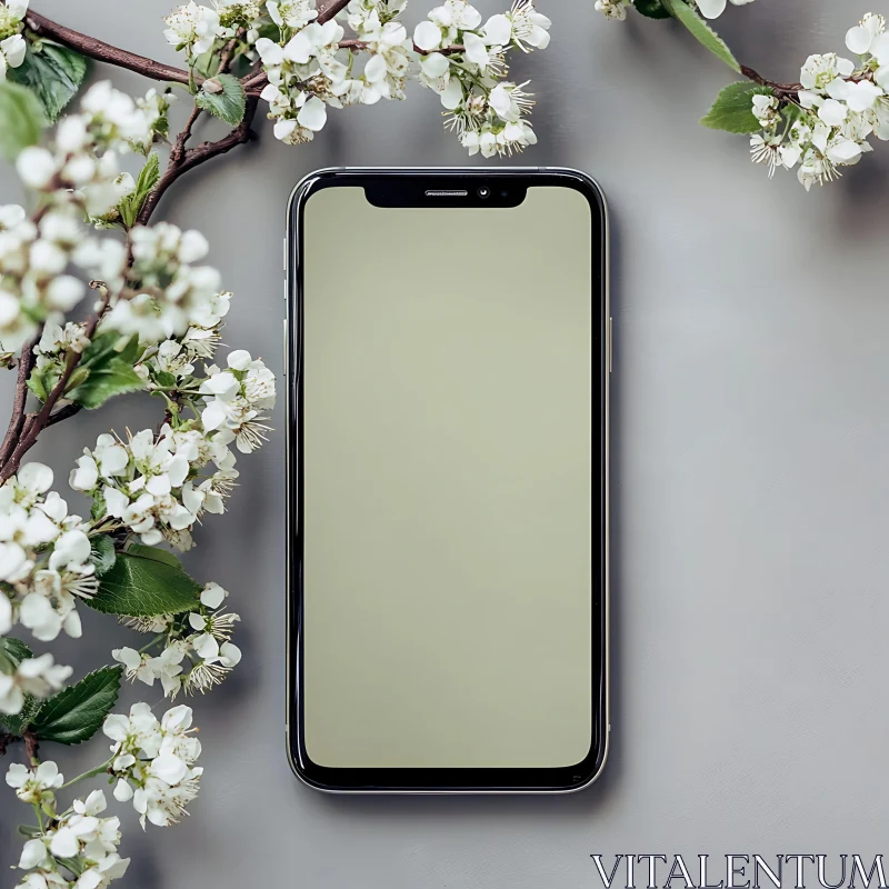 Modern Gadget Surrounded by Spring Blossoms AI Image