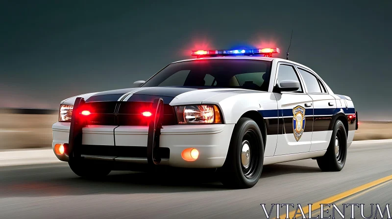 Highway Patrol Police Car with Flashing Lights AI Image