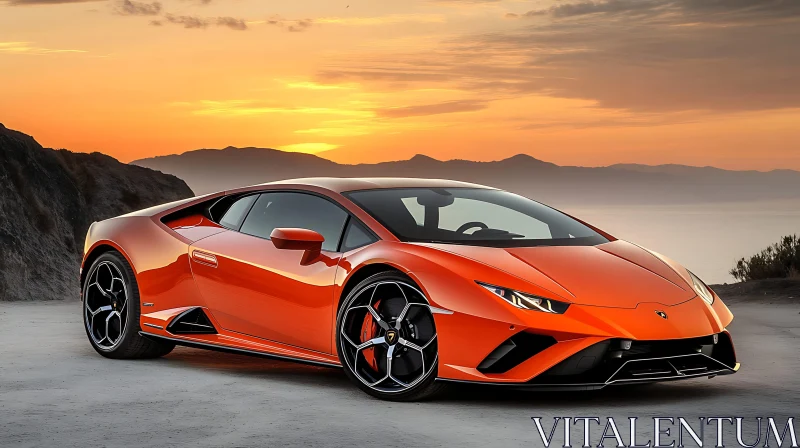 Luxury Orange Supercar at Sunset AI Image