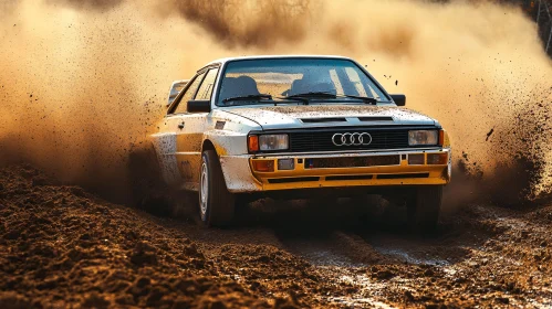 Audi Rally Car in Action on Dirt Track