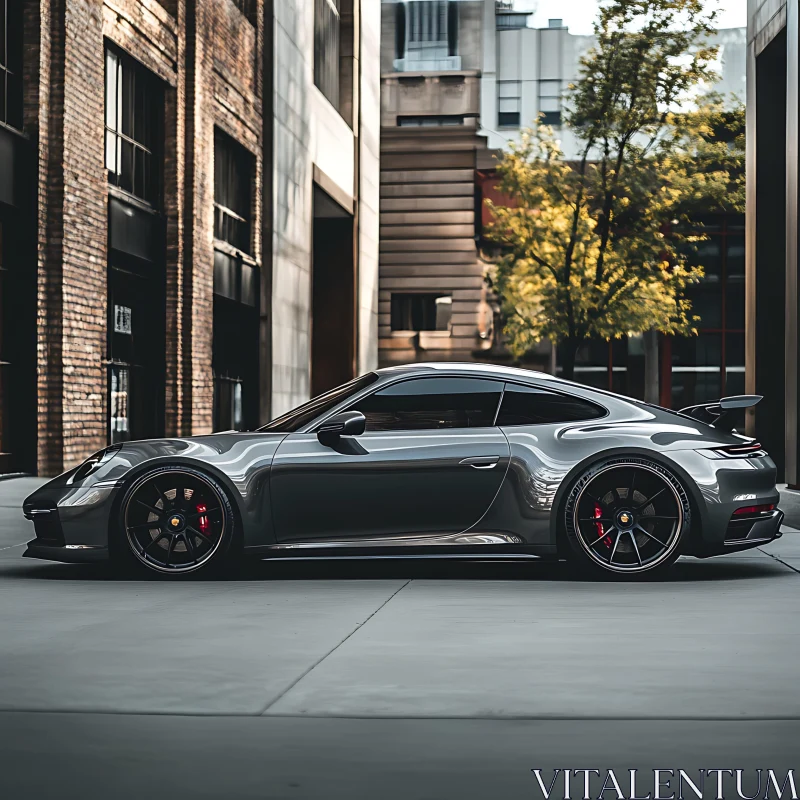 Sleek Silver Sports Car in Contemporary Cityscape AI Image