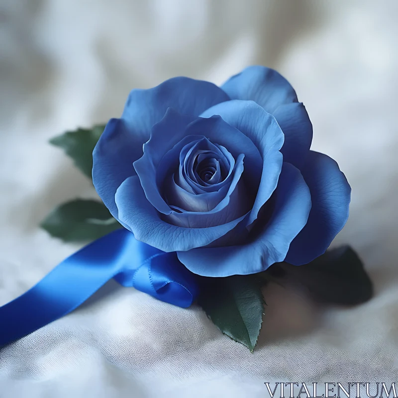 Elegant Blue Rose with Ribbon AI Image