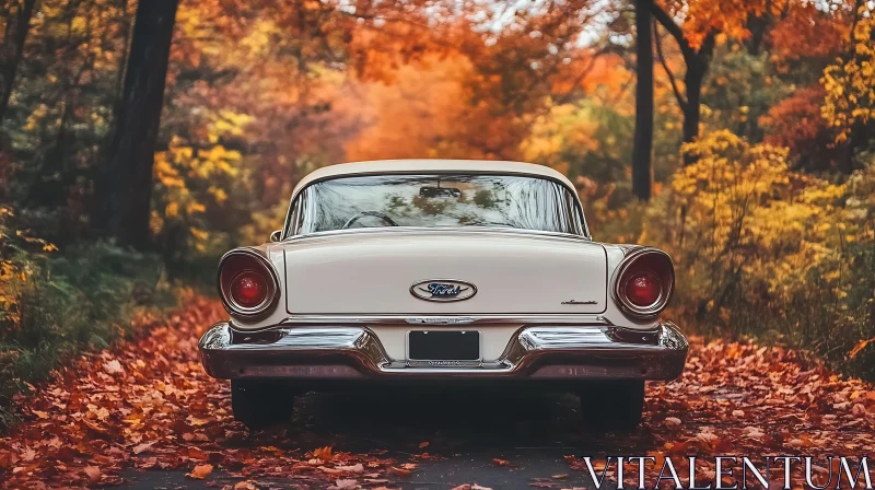 Classic Car Amidst Fall Foliage AI Image