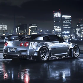 Modified Sports Car with City Skyline