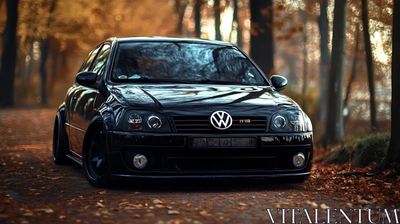 Black Car in Autumn Forest AI Image