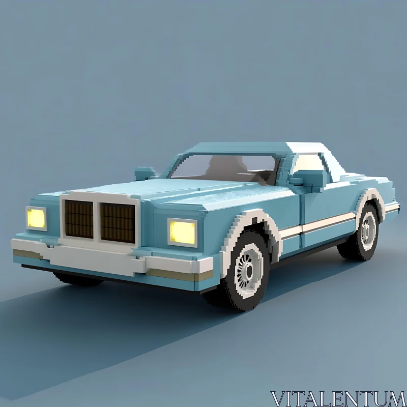 Vintage Pixel Art Blue Car AI Image