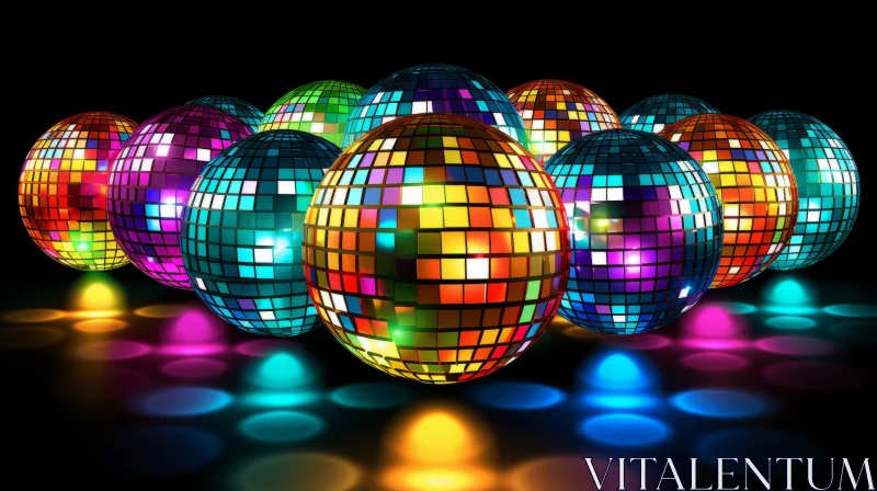 Colorful Disco Balls on Black Background – A Lively Musical Scene AI Image