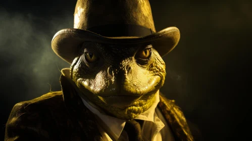 Fantasy Lizard Portrait in Top Hat and Tie