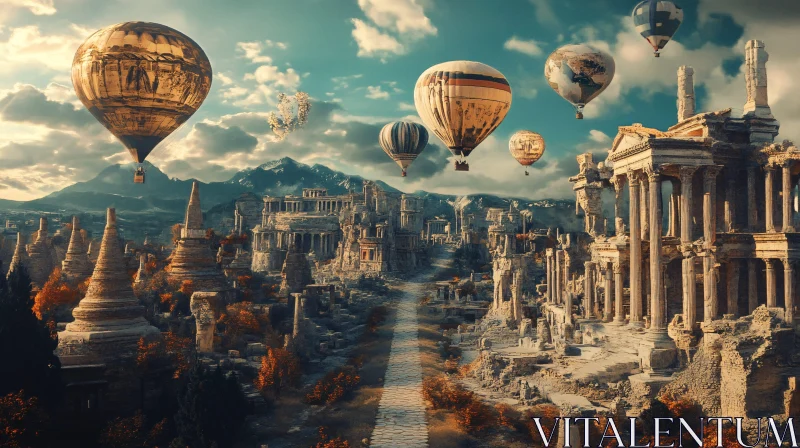 AI ART Hot Air Balloons in a Picturesque Ancient Ruins Landscape