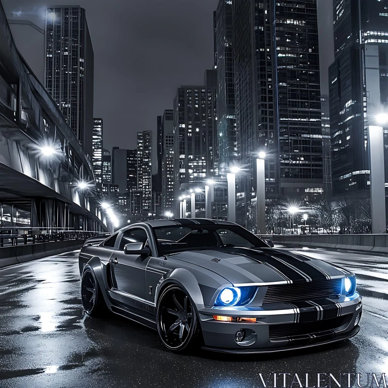 Modern Muscle Car Under City Lights AI Image