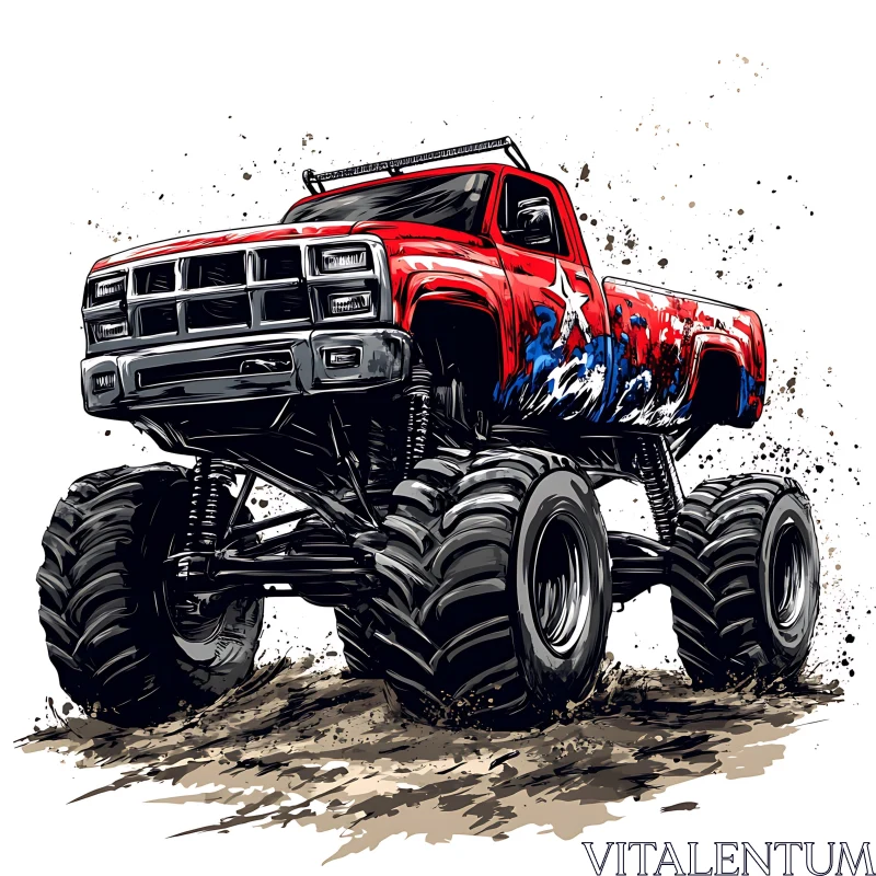 Red Off-Road Monster Truck with Patriotic Design AI Image