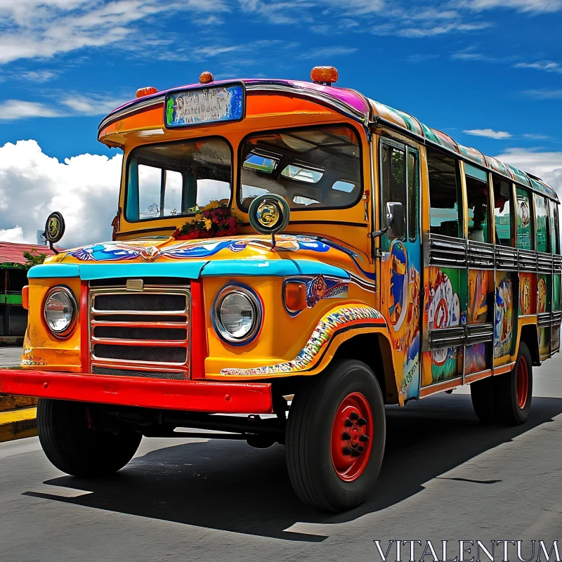 Brightly Decorated Vintage Bus with Vivid Colors AI Image