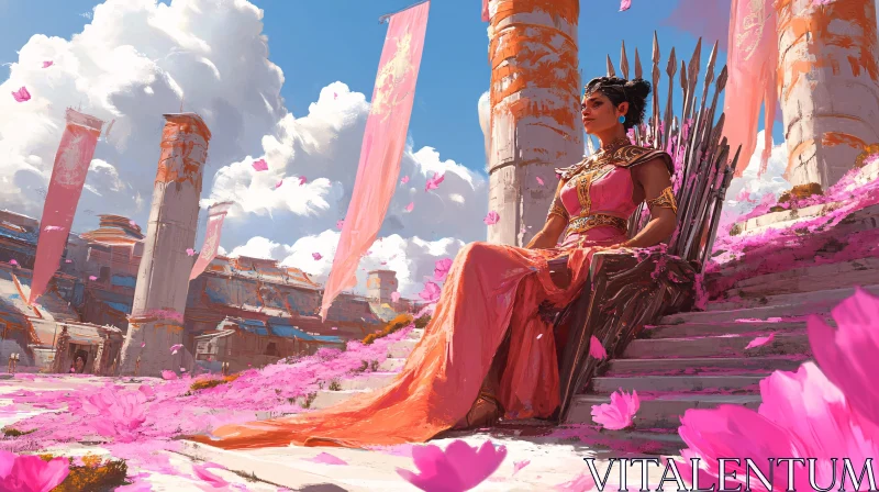 Queen Amidst Ancient Ruins AI Image