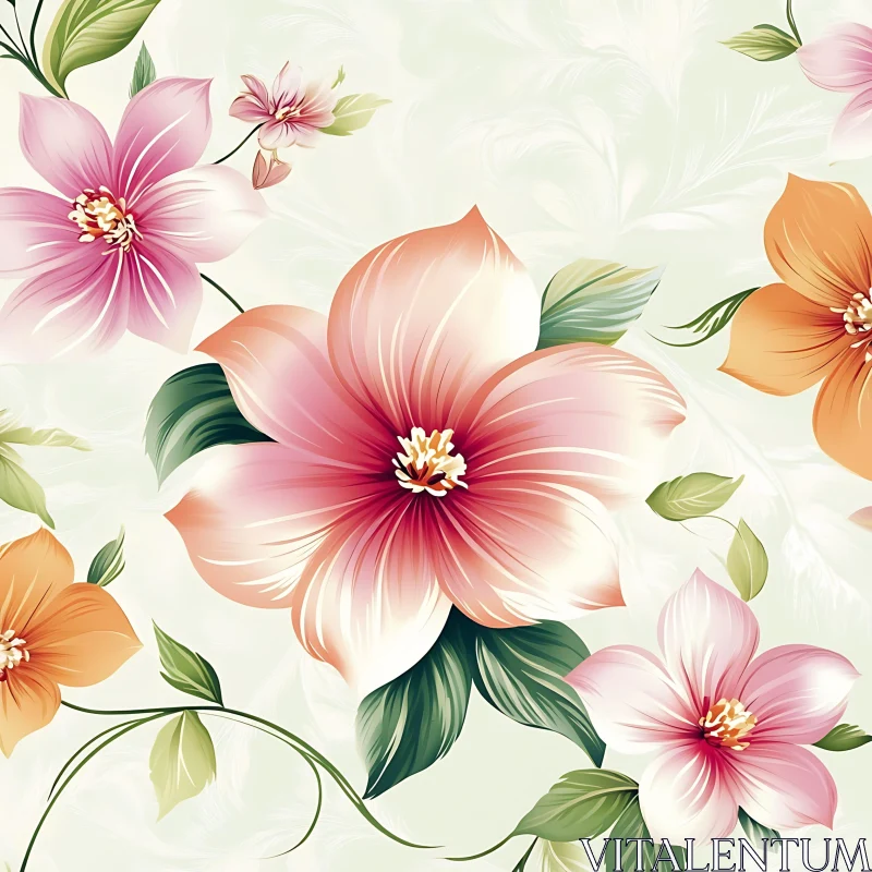 Detailed Botanical Illustration of Colorful Blossoms AI Image