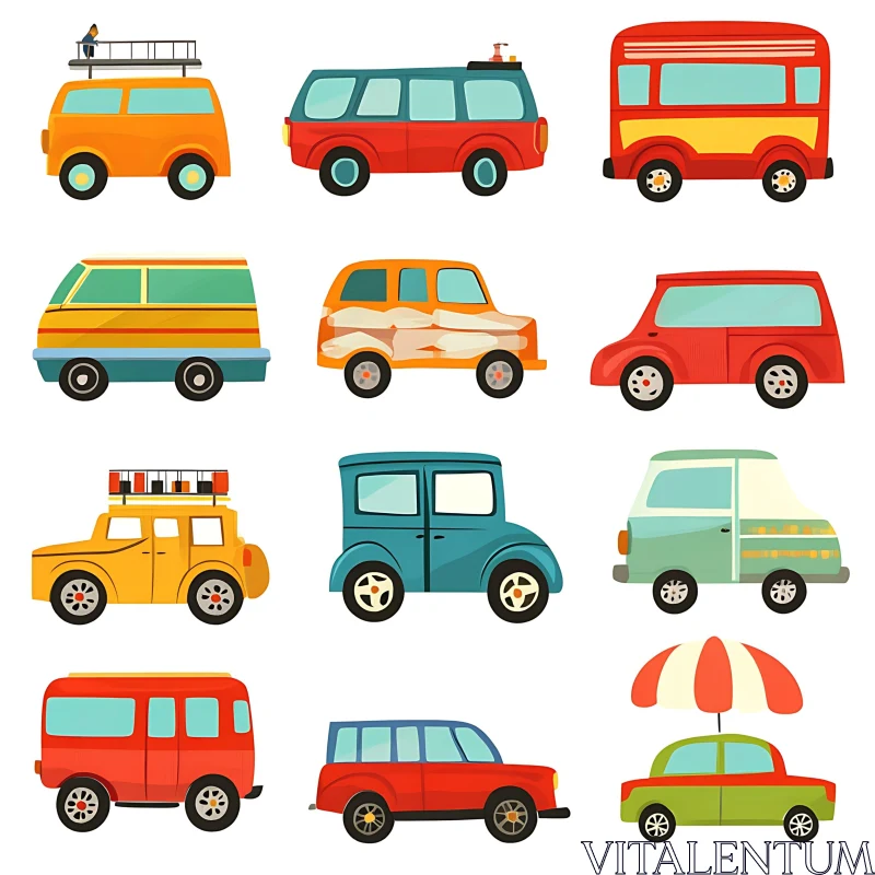 Colorful Cartoon Cars - Unique and Stylish Vehicle Illustrations AI Image