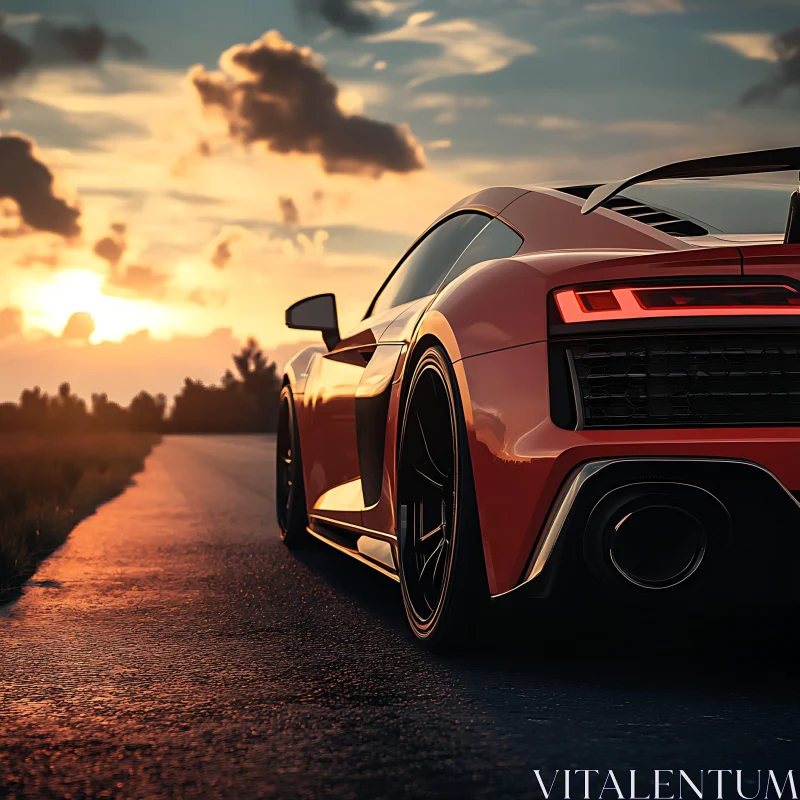 Luxury Red Car During Sunset AI Image