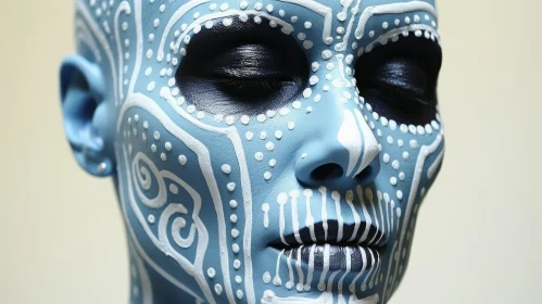 Captivating Mixed Media Art: Woman's Body with Light Blue Face Paint