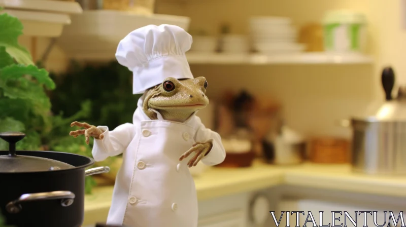 Chef Frog in Lifelike Kitchen Scene AI Image