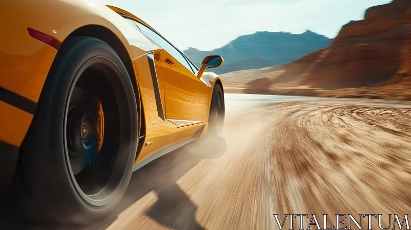 High-Speed Yellow Sports Car in Desert AI Image