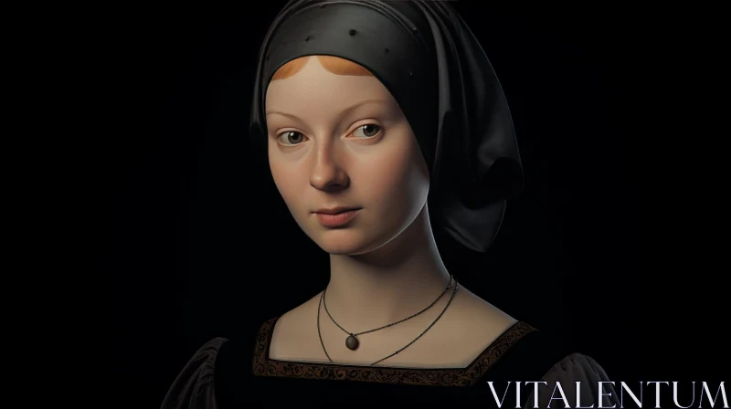14th Century Woman's Portrait in 3D Realism AI Image