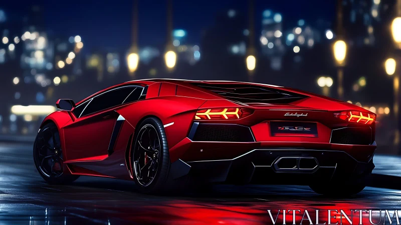 Luxurious Red Sports Car at Night AI Image