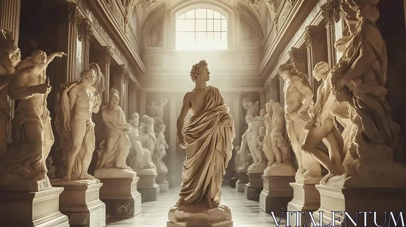 Marble Sculptures in Classical Gallery AI Image