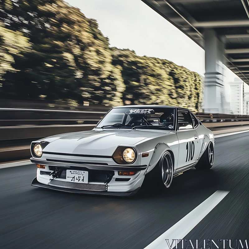 Classic Japanese Car Speeding on Road AI Image