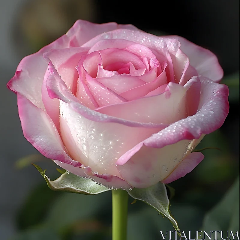 Graceful Pink Rose with Dew - Stunning Floral Image AI Image