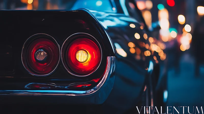 Rear View of Classic Car with Night Lights AI Image