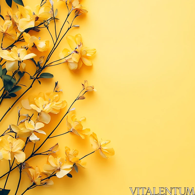 AI ART Yellow Floral Composition with Minimalist Aesthetic