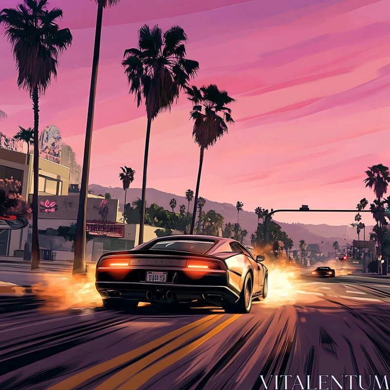 High-Speed Drive at Sunset in Urban Landscape AI Image