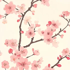 Delicate Pink Cherry Blossoms against a Pale Background