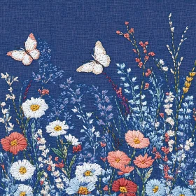 Textile Art of Floral Garden with Butterflies