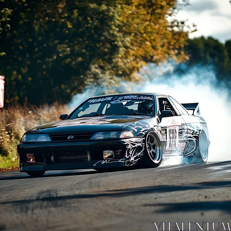 Black Nissan Sports Car Drifting on Track AI Image