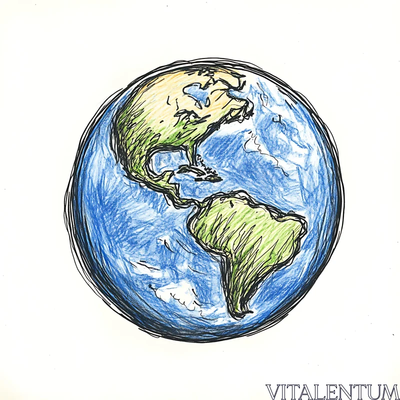 Hand-drawn Globe Illustration with Americas AI Image