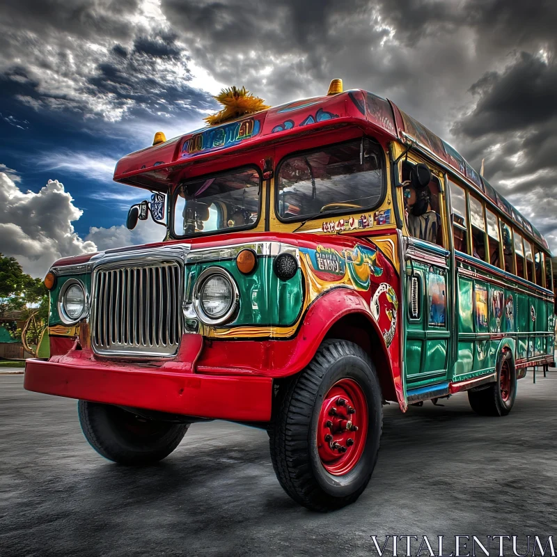 Vivid Vintage Bus with Cultural Art Designs AI Image