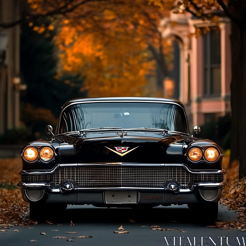 Vintage Car Surrounded by Autumn Leaves AI Image